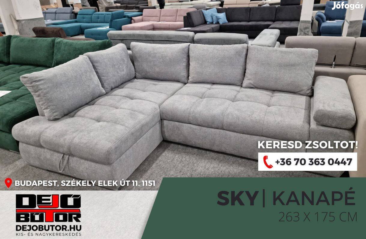 Sky sarok szürke kanapé ülőgarnitúra 263x175 cm rugós ágyazható bútor