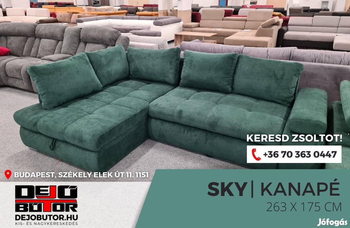 Sky sarok zöld kanapé ülőgarnitúra 263x175 cm rugós ágyazható bútor