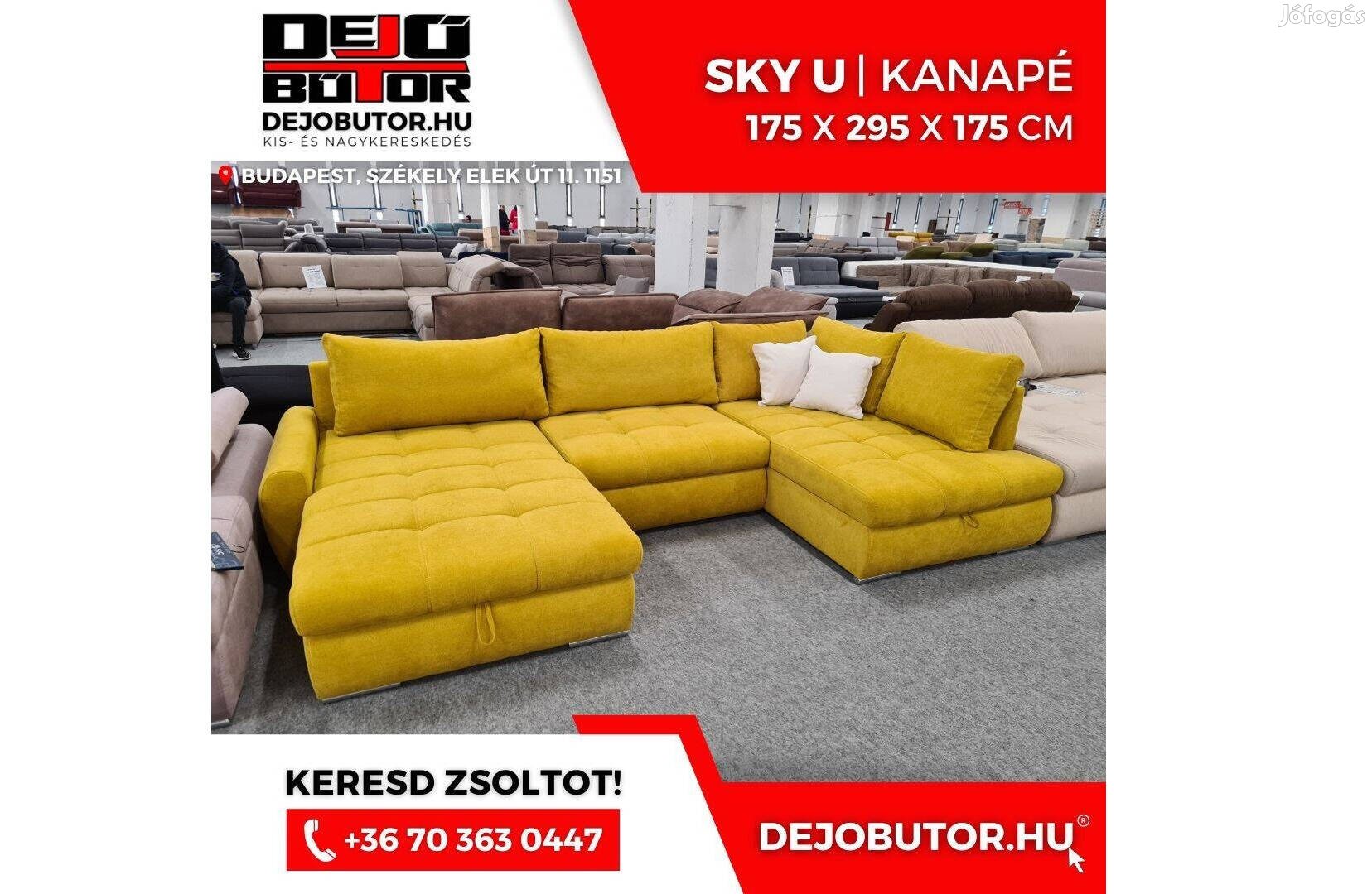 Sky ualak kanapé ülőgarnitúra 175x325x175 cm ágyazható bútor sárga