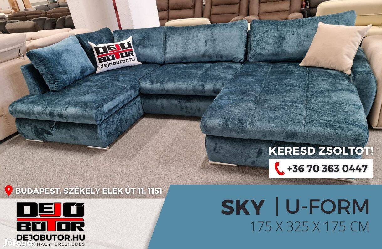 Sky ualak sarok kanapé rugós ülőgarnitúra 175x325x175 cm Aphrodíté kék