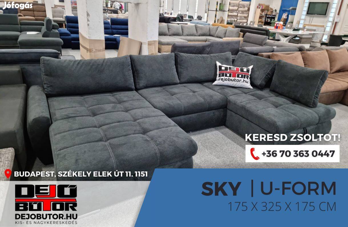 Sky ualak sarok kanapé rugós ülőgarnitúra 175x325x175 cm fekete
