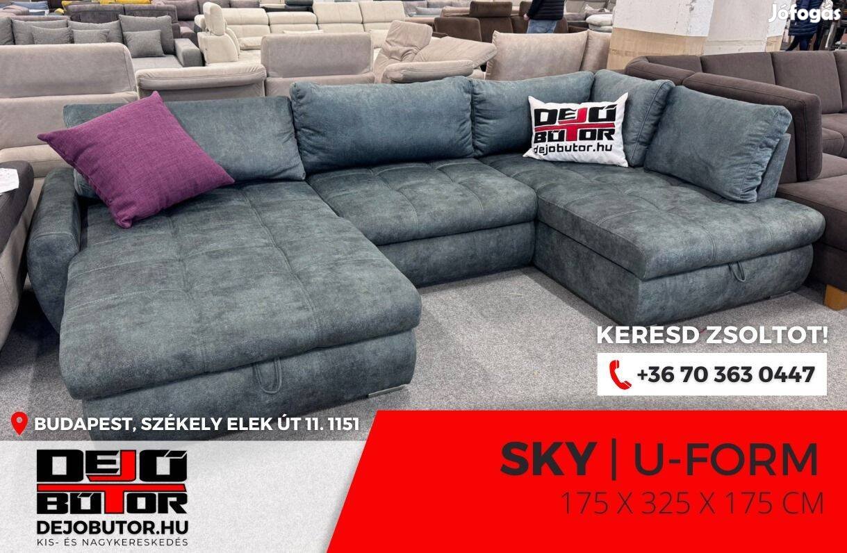 Sky ualak sarok kanapé rugós ülőgarnitúra 175x325x175 cm indigó