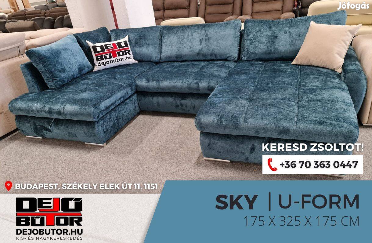 Sky ualak sarok kanapé rugós ülőgarnitúra 175x325x175 cm kirány kék