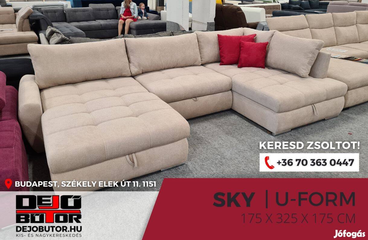 Sky ualak sarok kanapé rugós ülőgarnitúra 175x325x175 cm krém