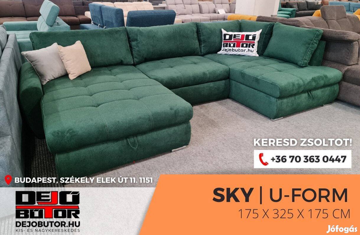 Sky ualak sarok kanapé rugós ülőgarnitúra 175x325x175 cm olaj zöldes
