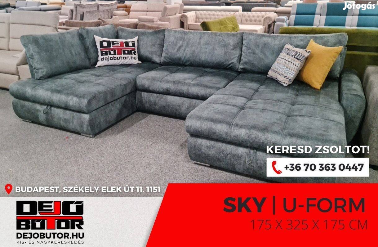 Sky ualak sarok kanapé rugós ülőgarnitúra 175x325x175 cm retró kék