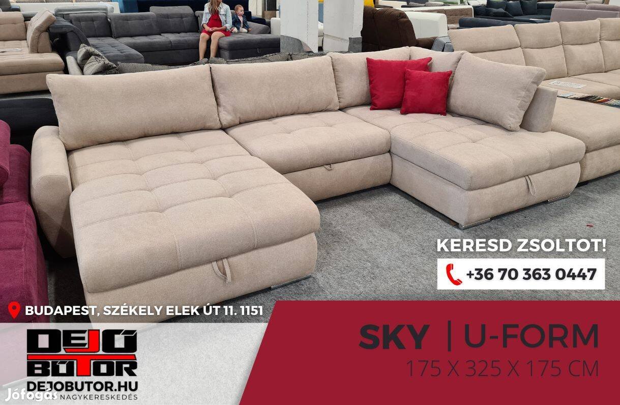 Sky ualak sarok kanapé rugós ülőgarnitúra 175x325x175 cm vajas szín