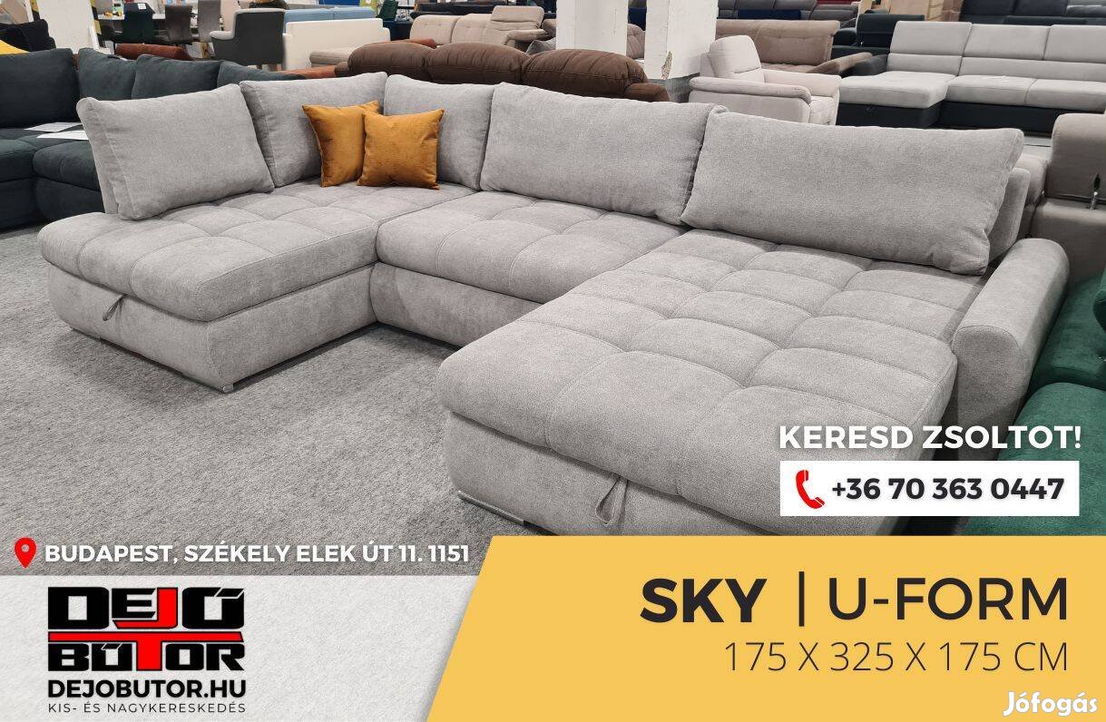 Sky ualak sarok kanapé rugós ülőgarnitúra 175x325x175cm világos szürke