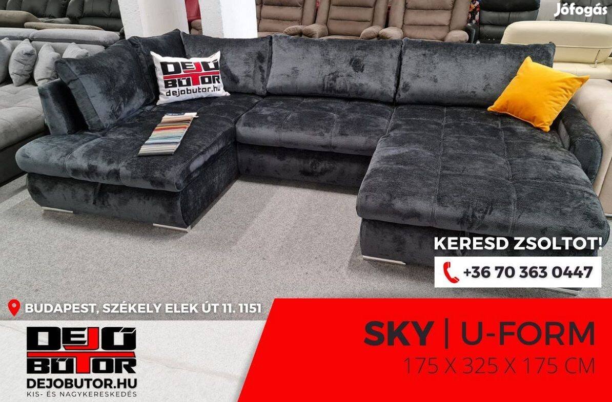 Sky ualak sarok kanapé ülőgarnitúra black 175x325x175 cm ágyazható