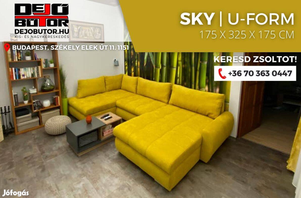 Sky ualak sarok sárga kanapé rugós ülőgarnitúra 175x325x175 cm