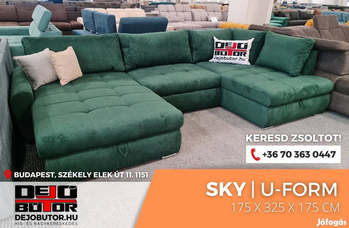 Sky zöld rugós ualak kanapé ülőgarnitúra 175x325x175 cm ágyazható