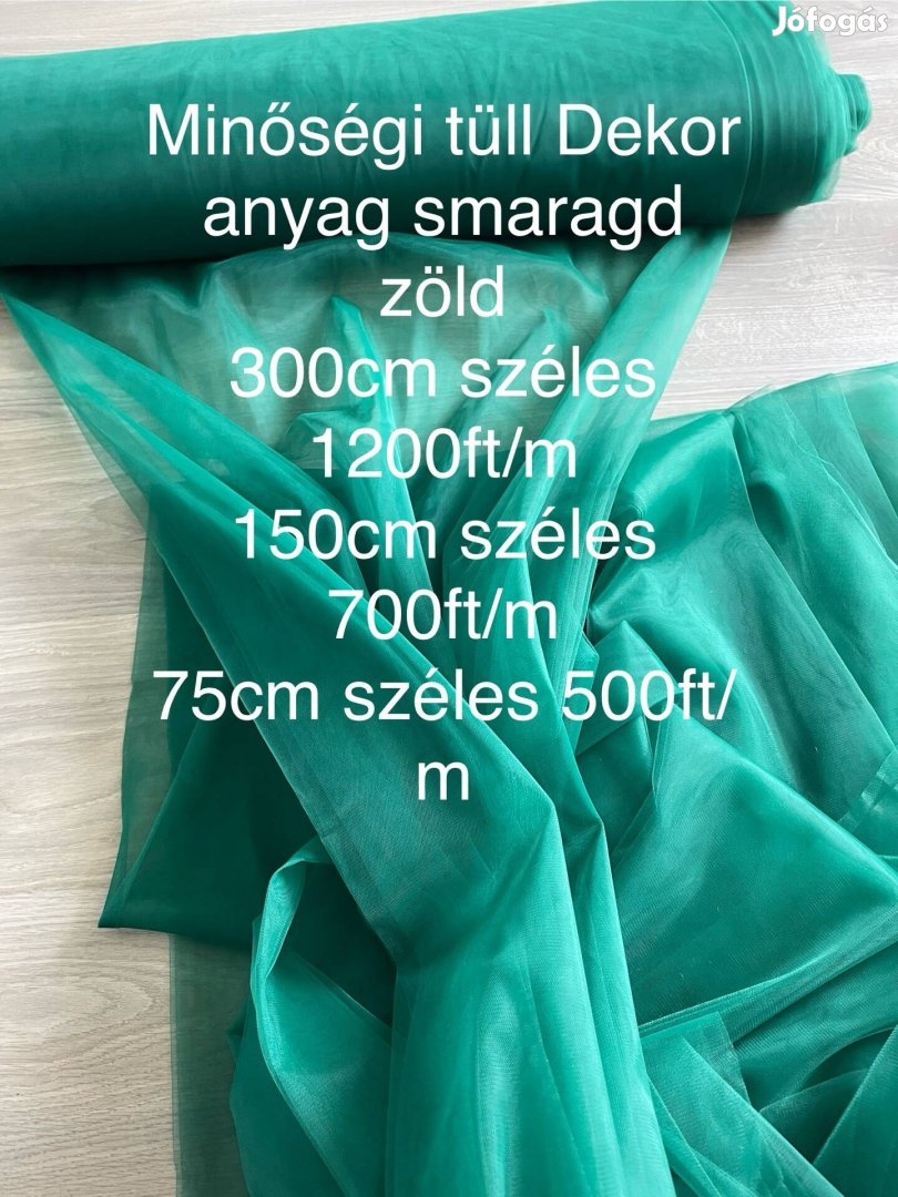 Smaragd zöld tüll méteráru 300cm széles 