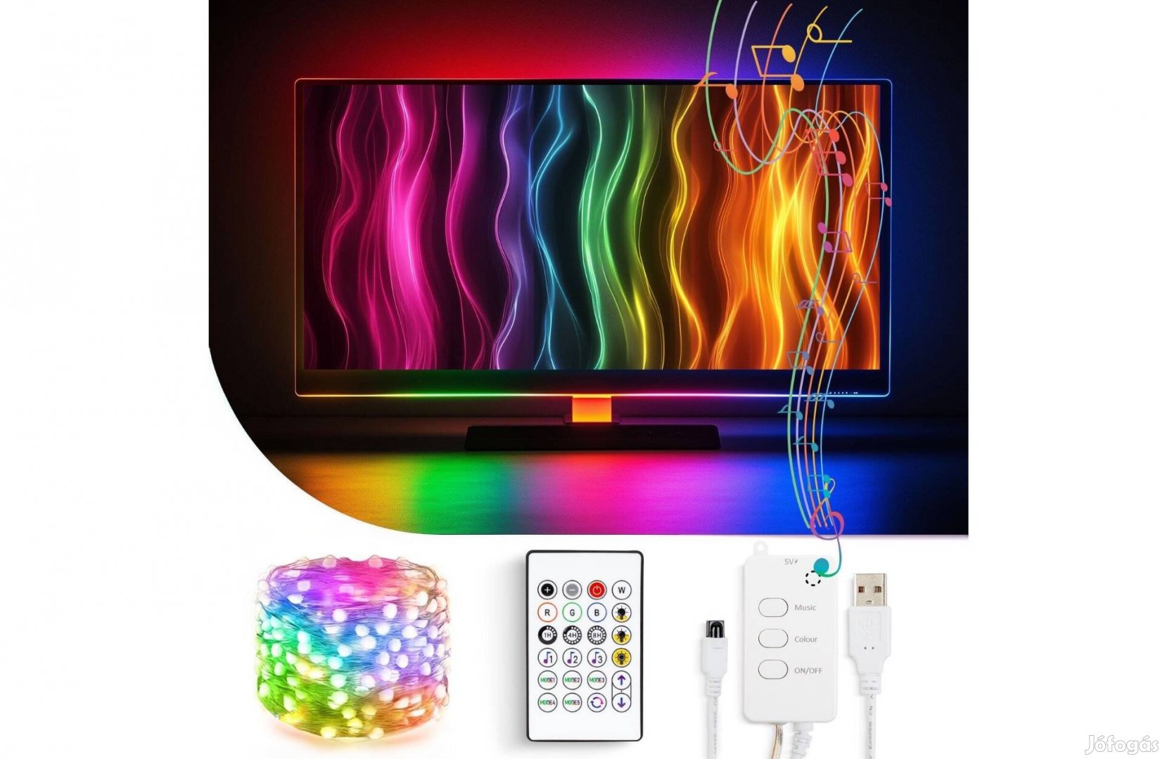 Smart TV fényfüzér - USB - 30 RGB LED - 3 m - Bluetooth