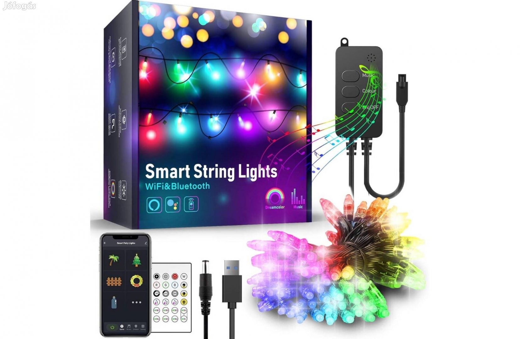 Smart fényfüzér - USB - 50 RGB LED - 5 m - Wi-Fi, Bluetooth