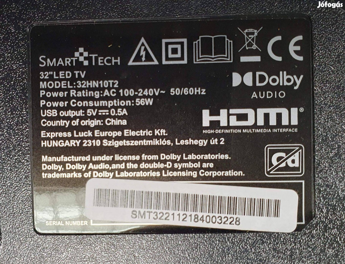 Smarttech 32HN10T2 LED LCD tv hibás törött alkatrésznek