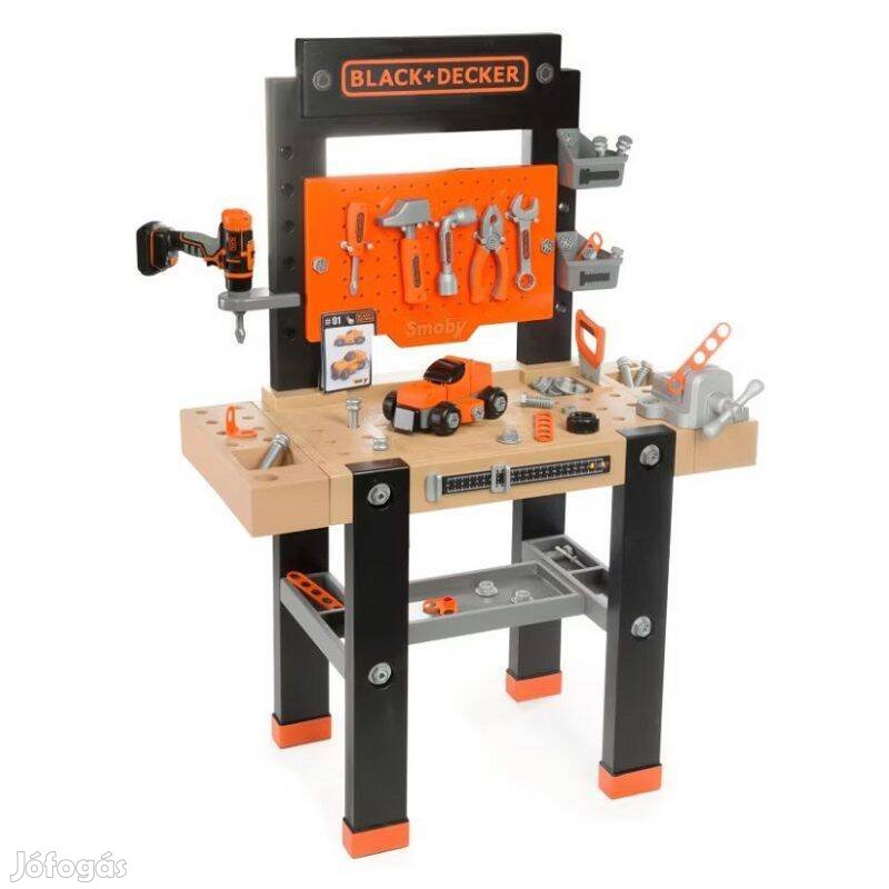 Smoby Black & Decker munkapad, fúrógéppel, kisautóval és 92 kiegészítő