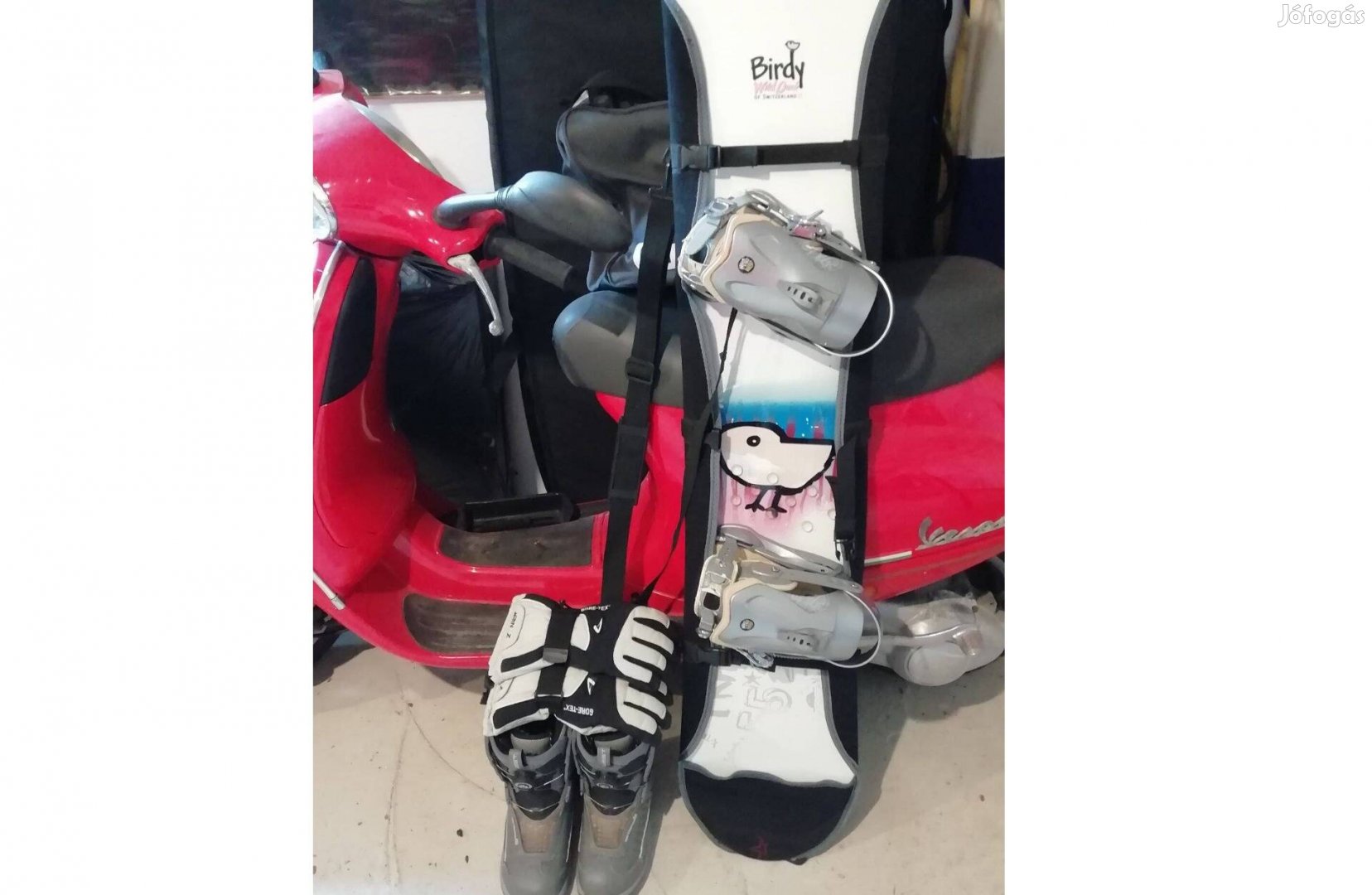 Snowboard szett deszka, kötés, cipő, kesztyű, táskák