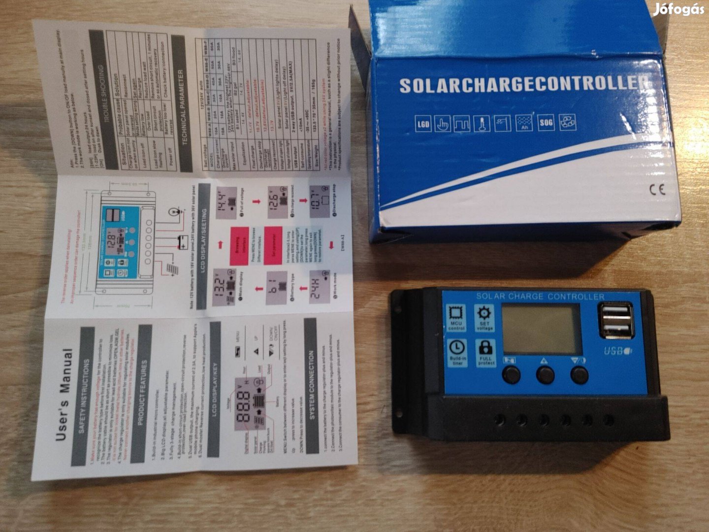 Solar Charge Controller 12V/24V 10A max PV:60V napelem töltő