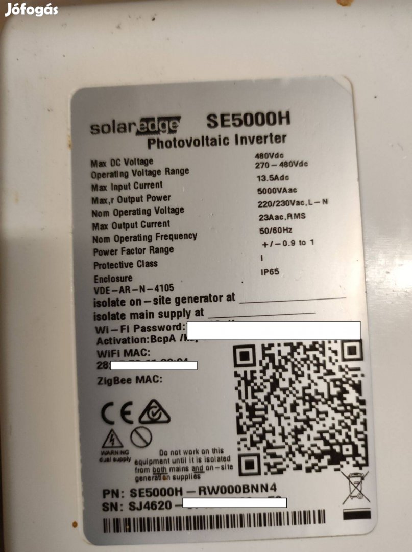 Solaredge SE5000H egyfázisú inverter, optimalizáló eladó