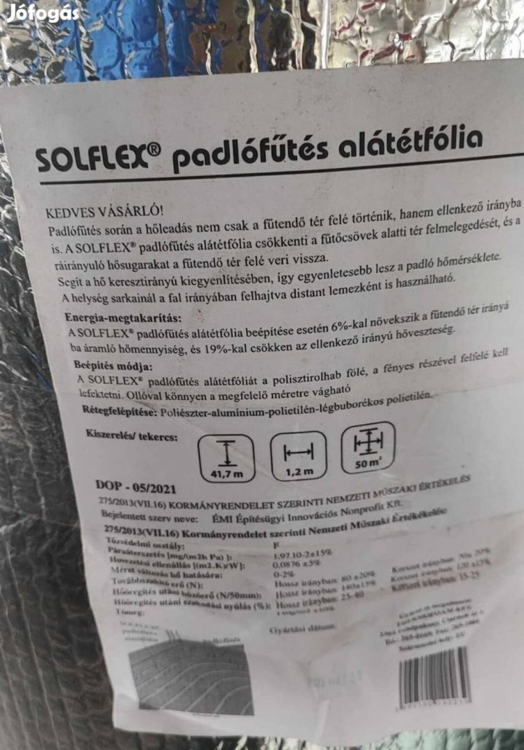 Solflex alátétfólia padlófűtéshez