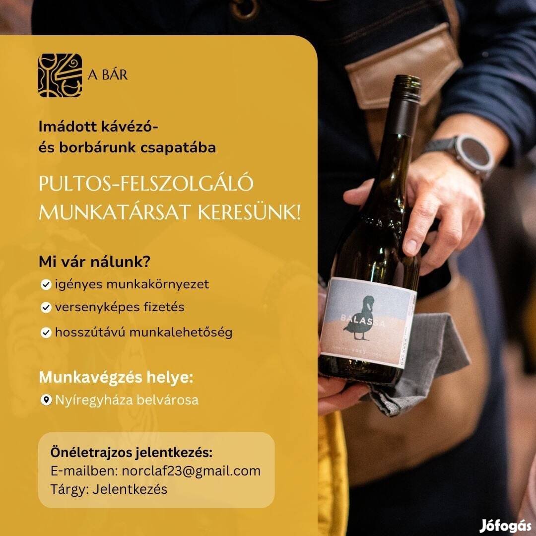 Sommelier/felszolgálót keresünk Nyíregyházán