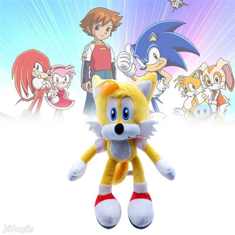 Sonic Sündisznó Tails sárga plüss 28 cm Új Hedgehog számlával