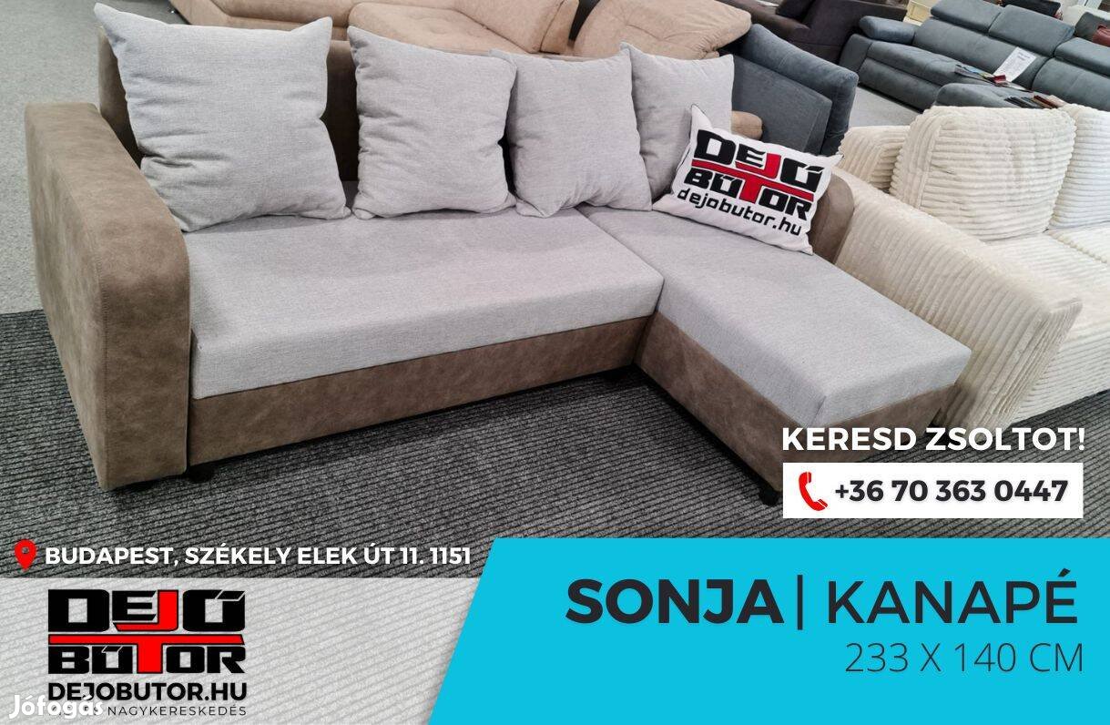 Sonja sarok szivacsos kanapé ülőgarnitúra 233x140 cm gray ágyazható