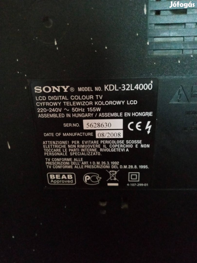 Sony Bravia LCD tv törött kijelző alkatrésznek