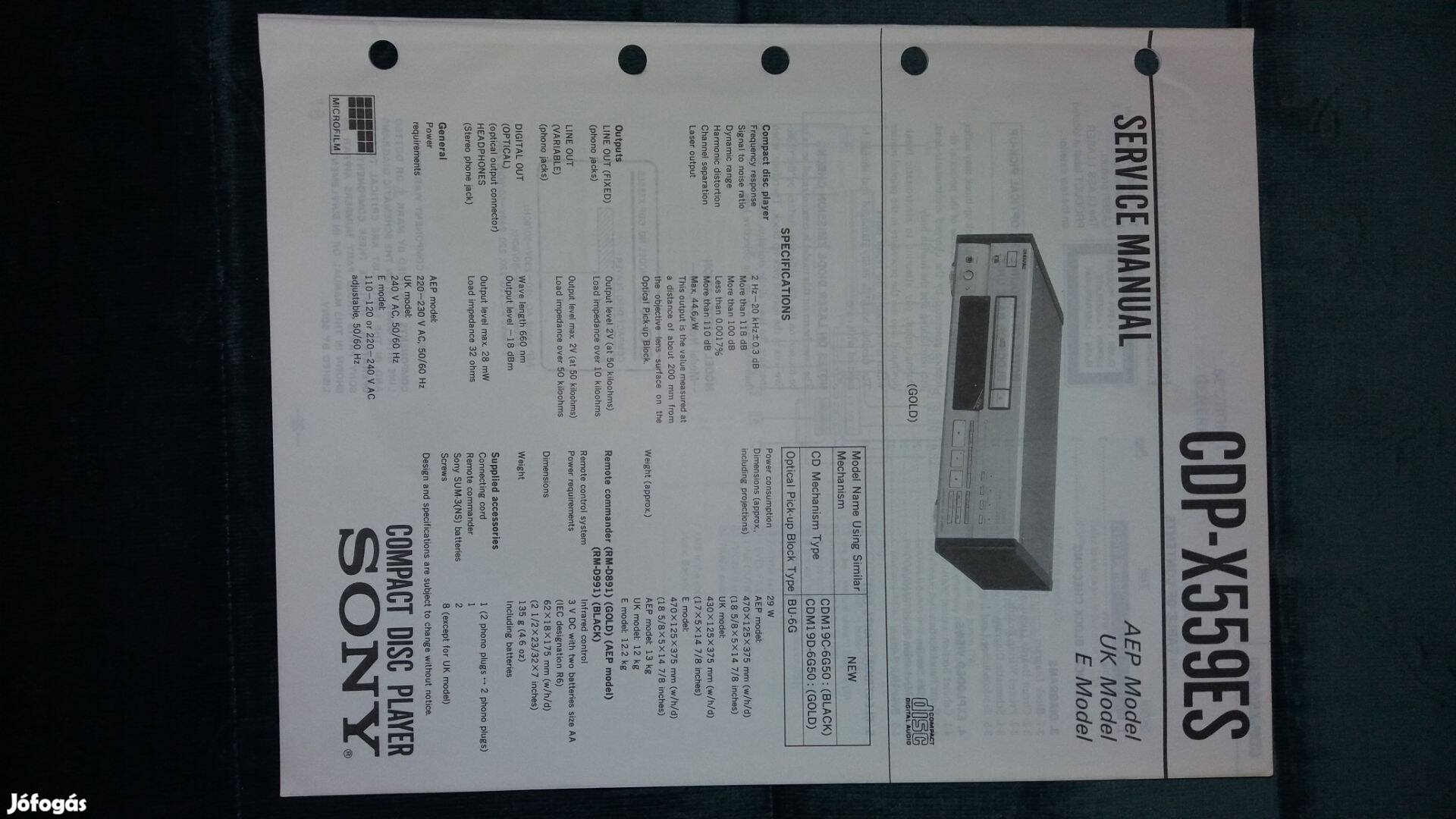 Sony CDP-X559Es eredeti Service manual szerviz gépkönyv