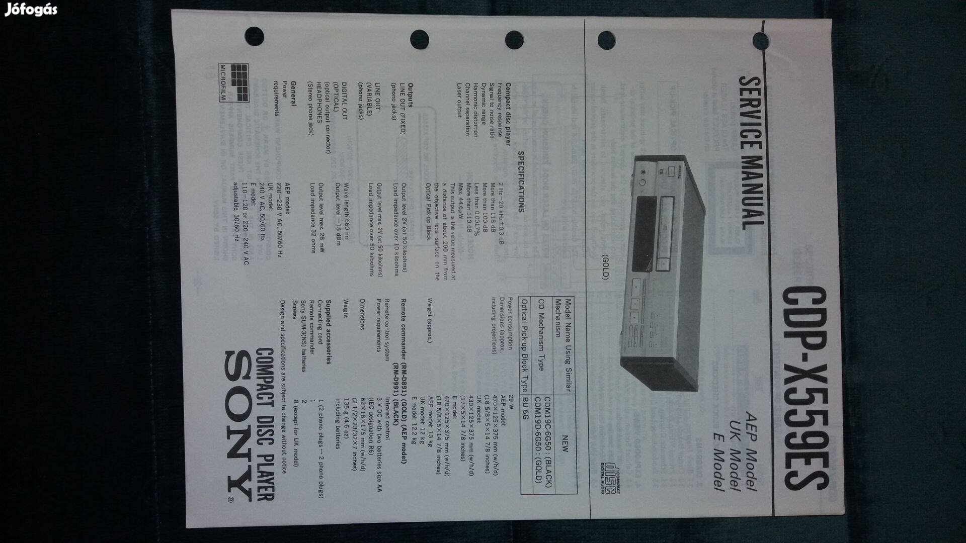 Sony CDP-X559Es eredeti Service manual szerviz gépkönyv