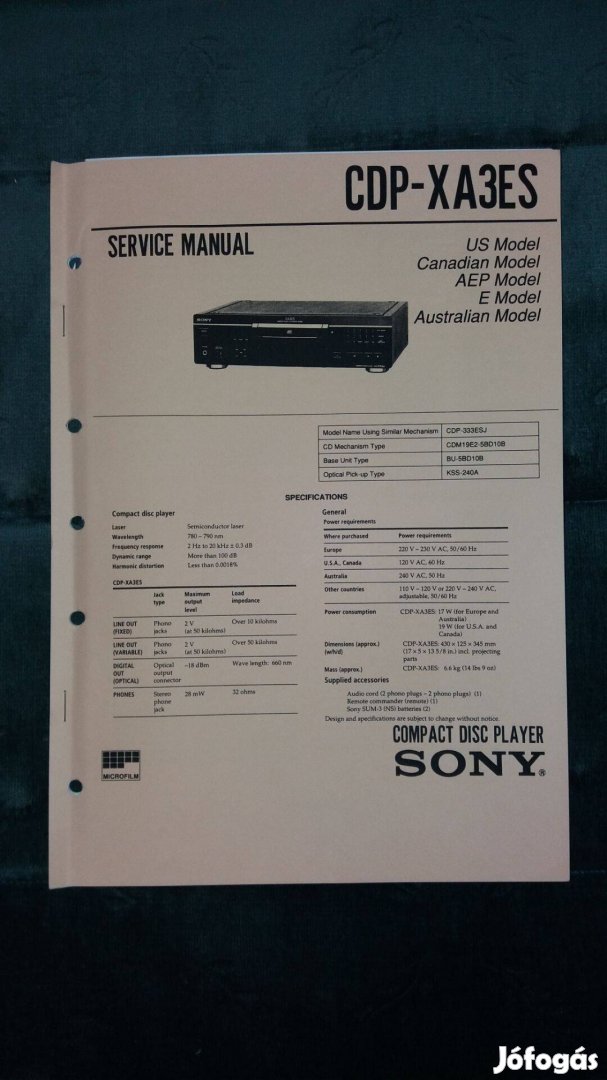 Sony CDP-XA3Es eredeti Service manual szerviz gépkönyv
