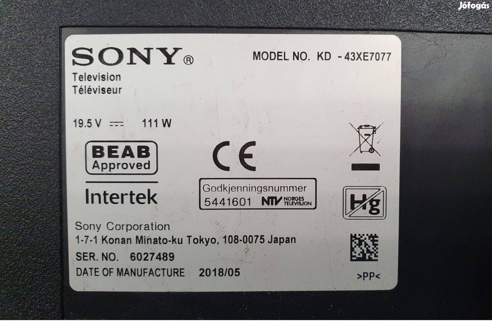 Sony KD-43XE7077 UHD LED tv hibás törött alkatrésznek 2 eladó