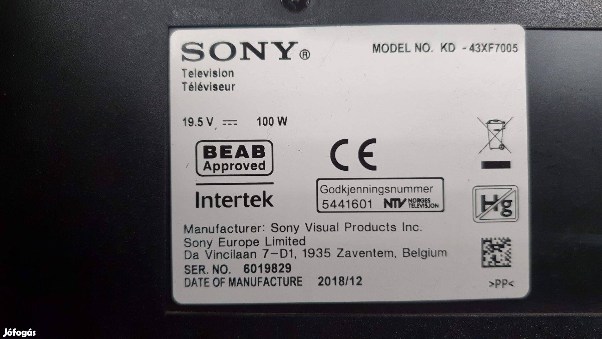 Sony KD-43XF7005 LED LCD tv hibás törött alkatrésznek