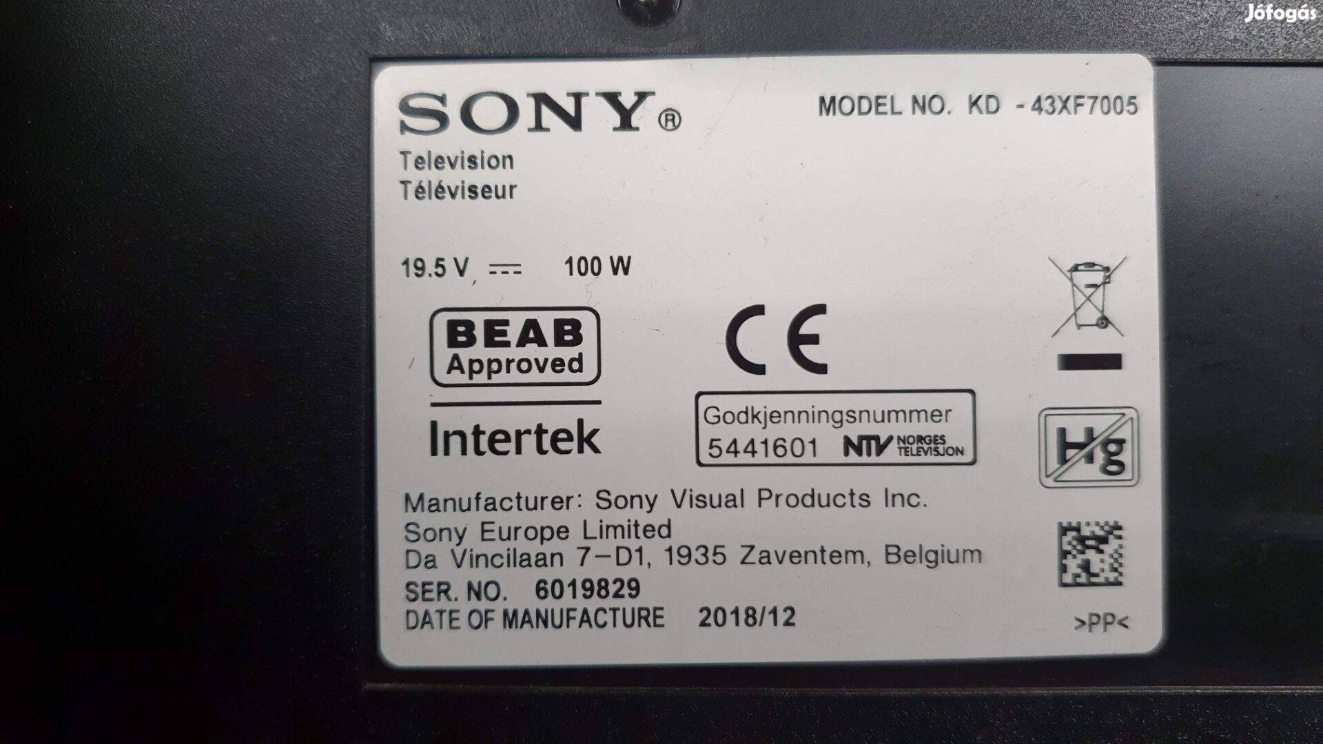 Sony KD-43XF7005 LED LCD tv hibás törött alkatrésznek