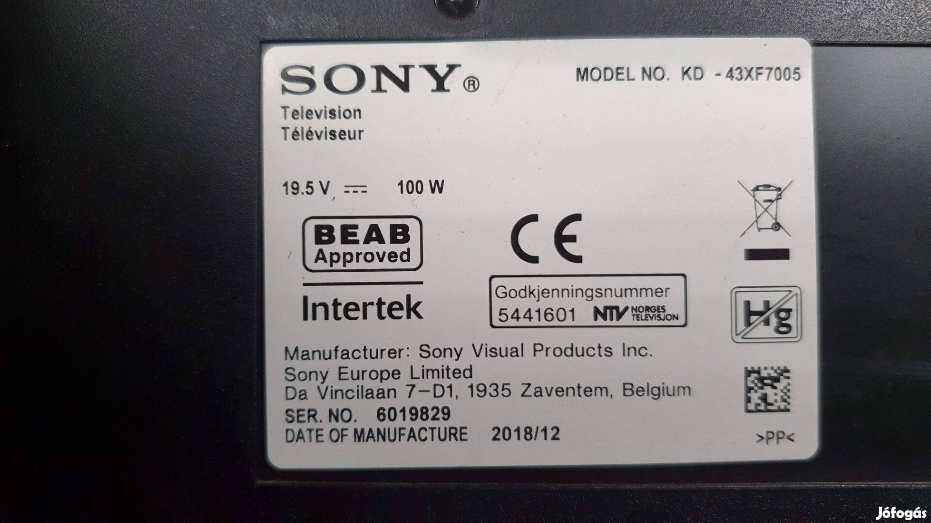 Sony KD-43XF7005 LED LCD tv hibás törött alkatrésznek