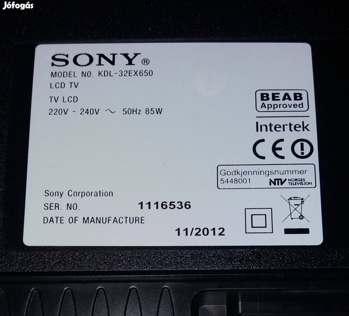 Sony Kdl-32EX650 LED LCD tv háttér világítás ,panelek elkeltek