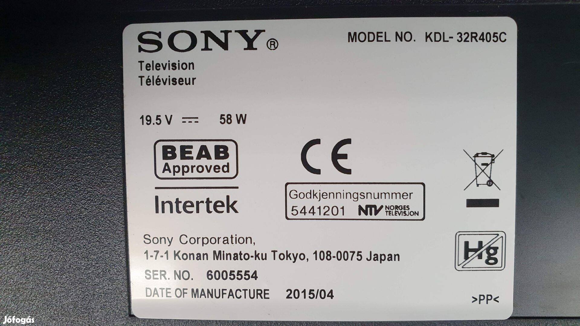 Sony Kdl-32R405C LED LCD tv hibás törött alkatrésznek