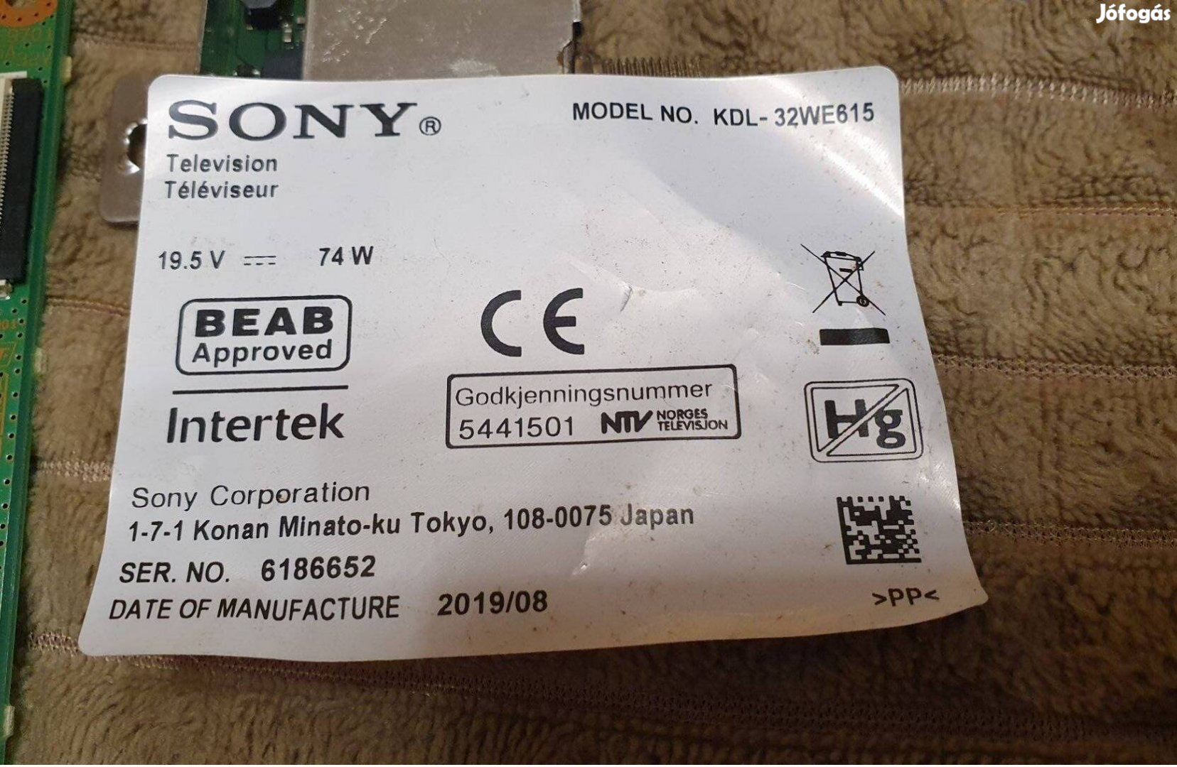 Sony Kdl-32WE615 LED tv panelek alkatrésznek