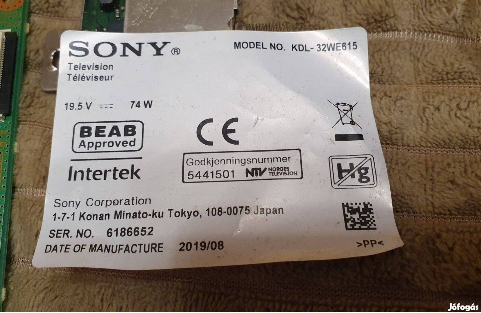 Sony Kdl-32WE615 LED tv panelek alkatrésznek
