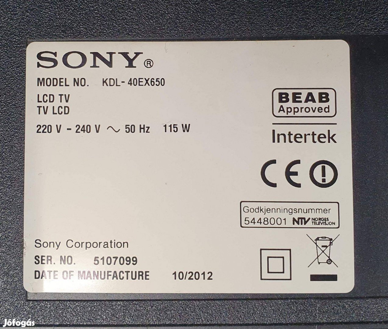 Sony Kdl-40EX650 LED LCD tv tápegység panel