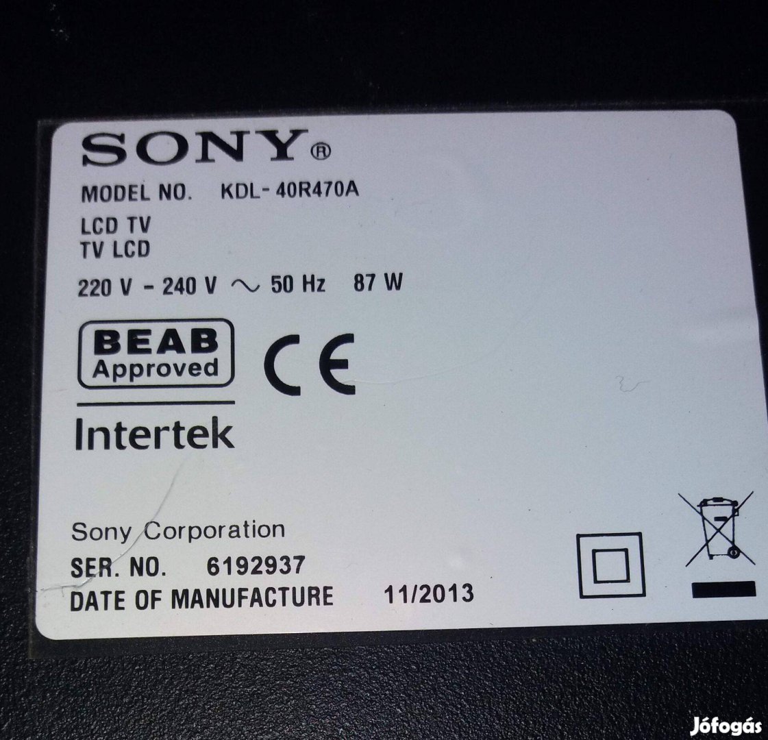 Sony Kdl-40R470A LED LCD törött tévéből tápegység panel Main elkelt!