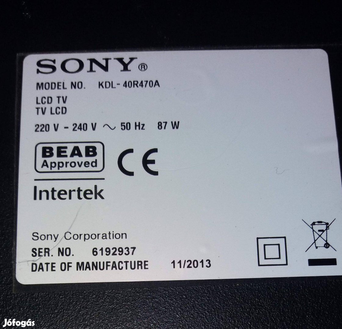 Sony Kdl-40R470A LED LCD törött tévéből tápegység panel,Main elkelt!