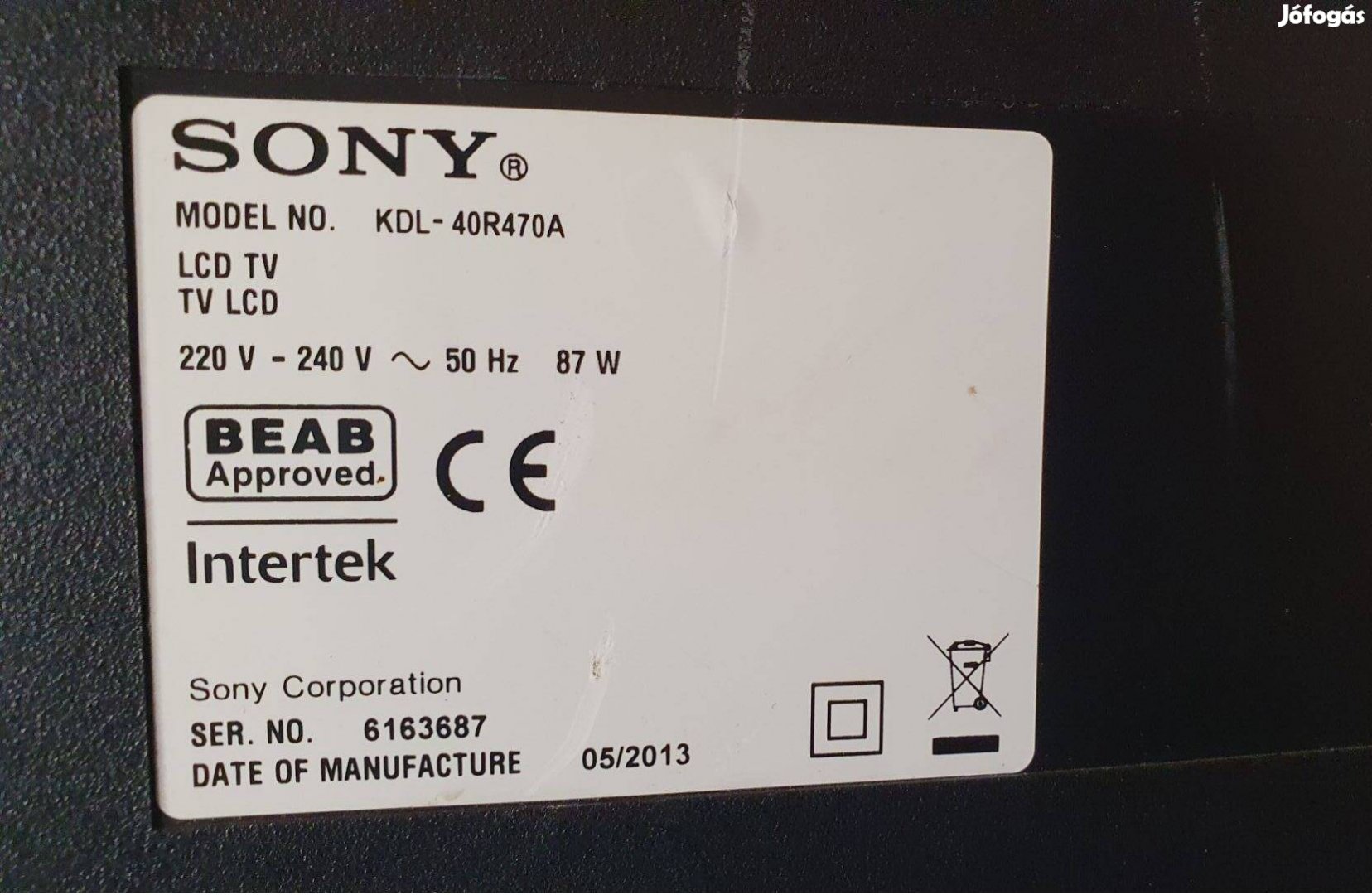 Sony Kdl-40R470A LED tv panelek alkatrésznek