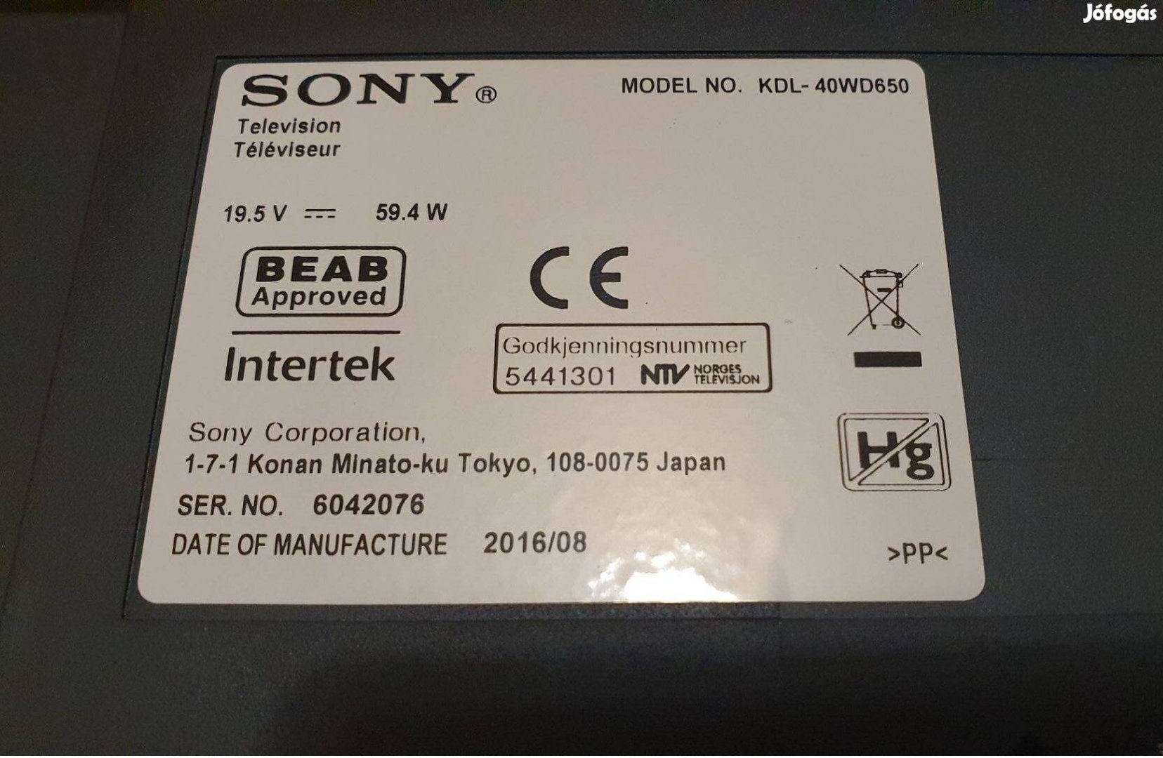 Sony Kdl-40WD650 LED tv mainboard