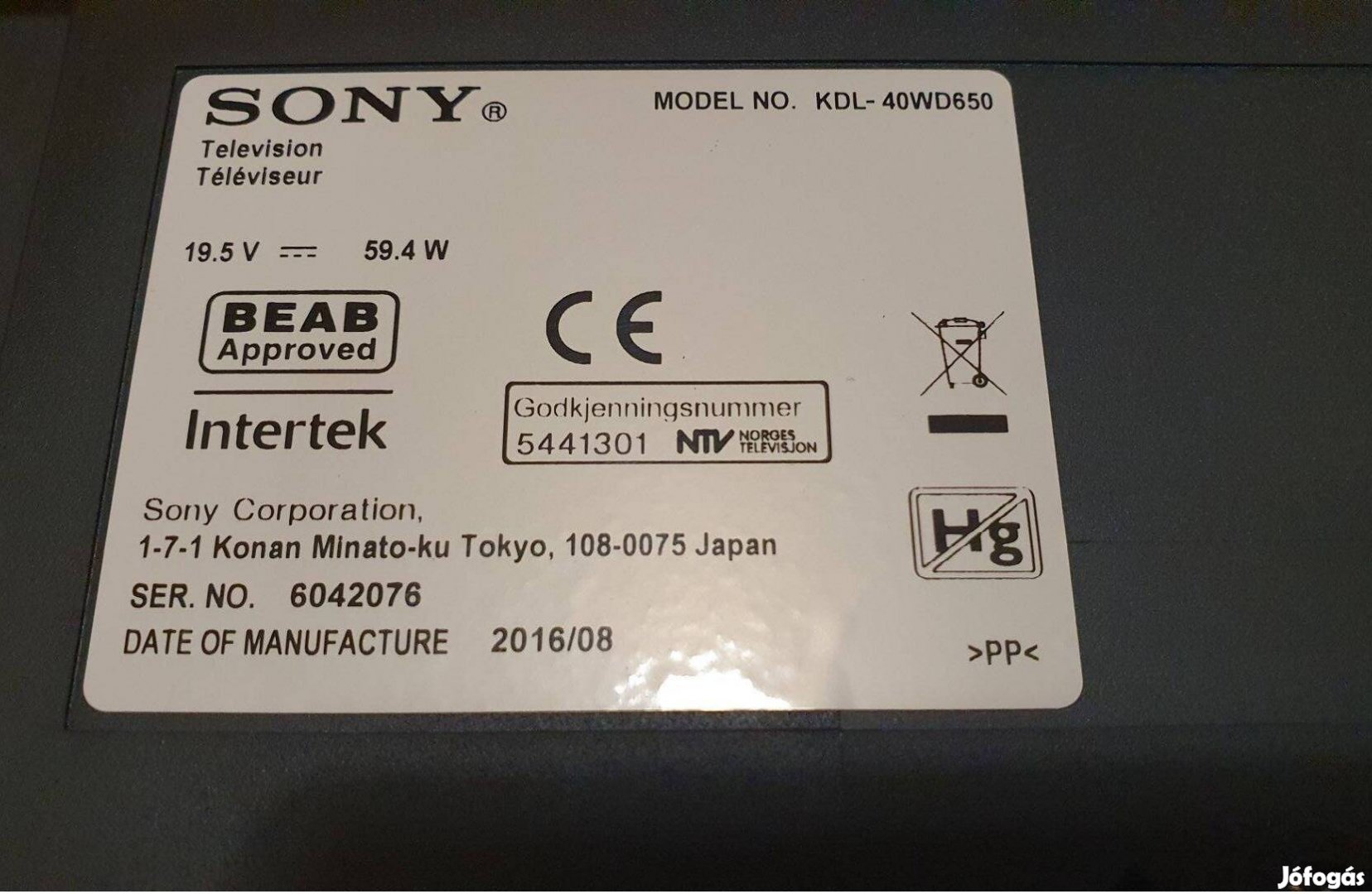 Sony Kdl-40WD650 LED tv mainboard
