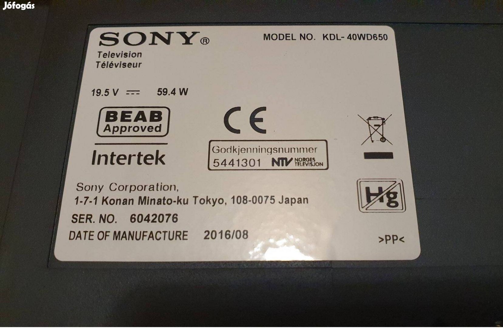 Sony Kdl-40WD650 LED tv mainboard