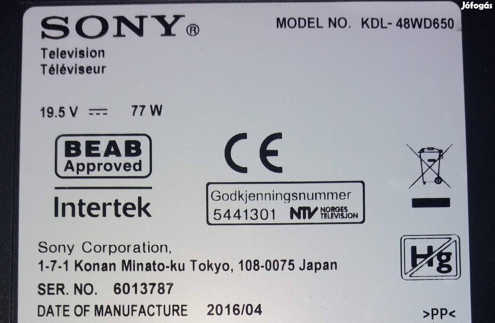 Sony Kdl-48WD650 LED LCD tv háttér világítás alkatrésznek