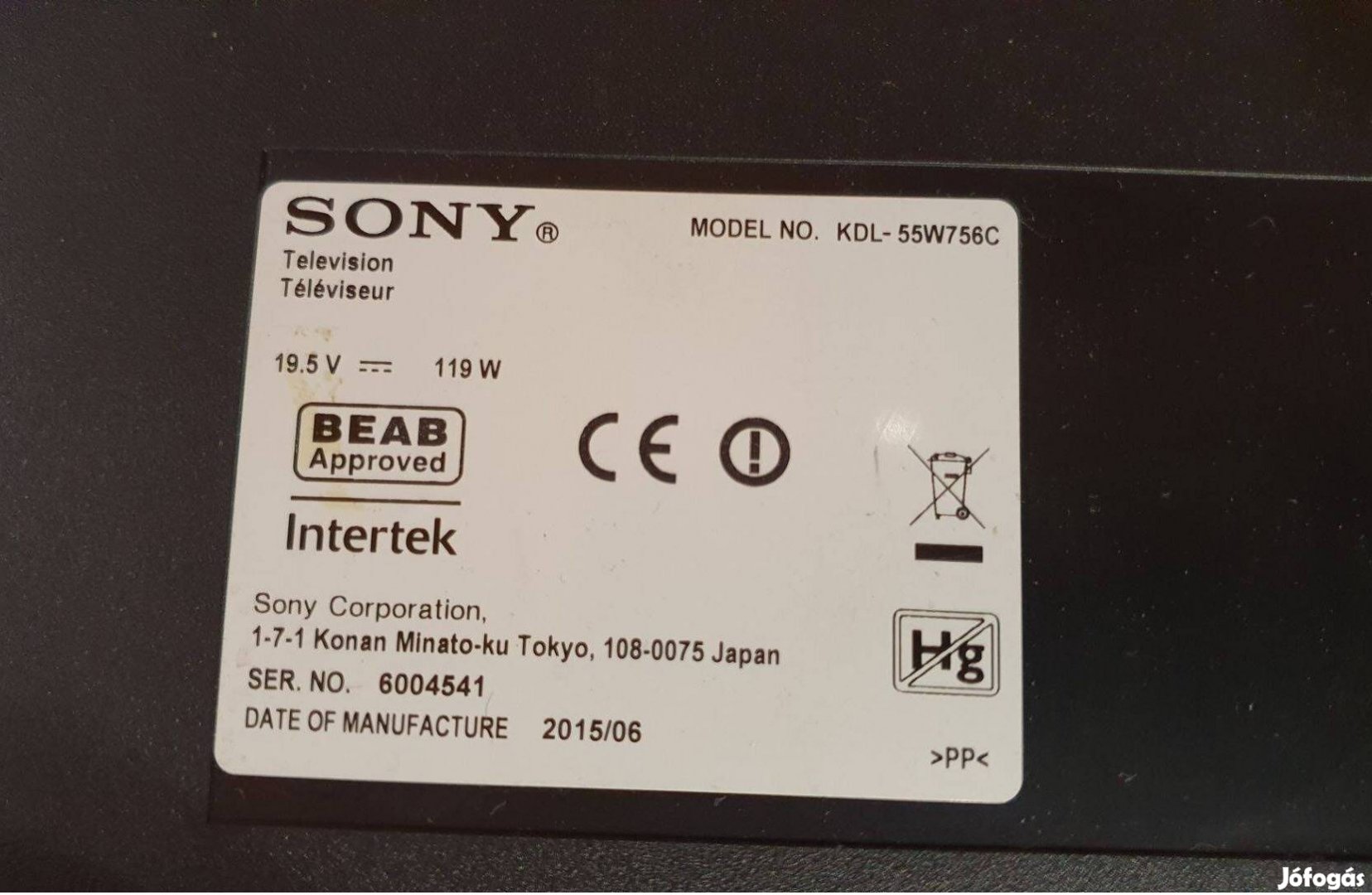 Sony Kdl-55W756C LED LCD tv törött alkatrésznek main tcon elkeltelkelt