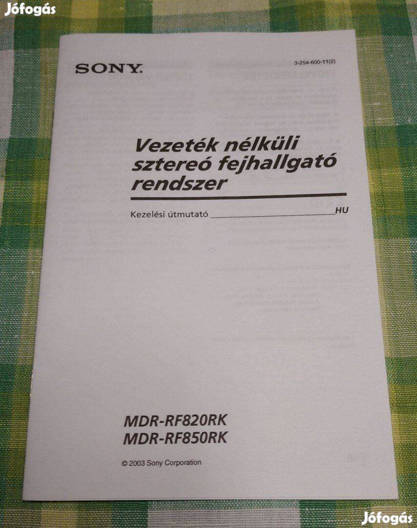 Sony MDR-RF820RK MDR-RF850RK kezelési útmutató MDR RF 820 850 RK