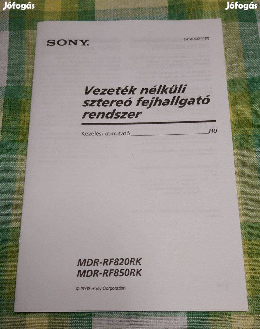 Sony MDR-RF820RK MDR-RF850RK kezelési útmutató MDR RF 820 850 RK